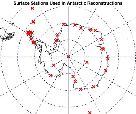 Surface Stations used in Steig Antarctic reconstructions