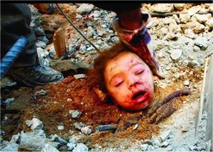 Gazan girl head in rubble