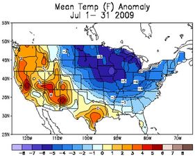 US temp anomaly July 2009