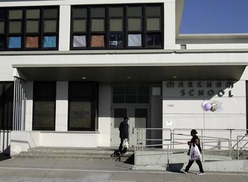 The exterior of Markham Elementary School is seen in Oakland, Calif., 