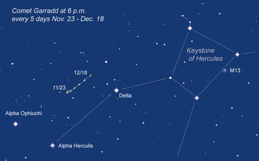 Click to enlarge finder chart to track down Comet Garradd