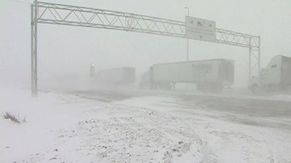 Canada blizzard conditions on Highway 1 wes