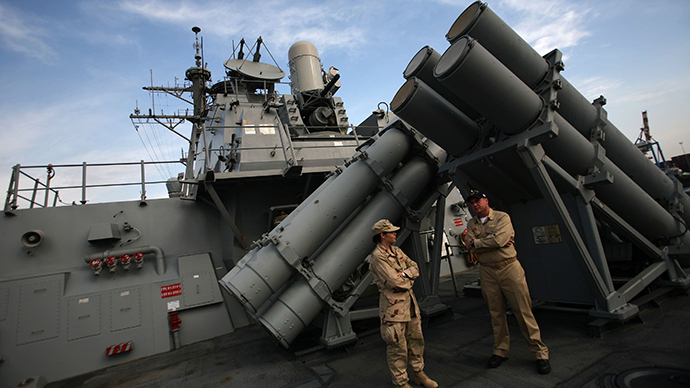 Click to enlarge USS <em>Higgins</em> with Aegis interceptor systems