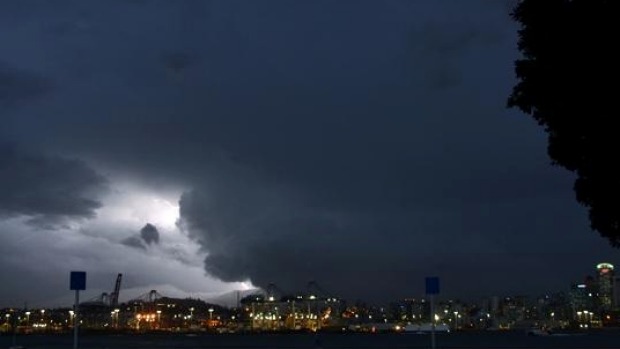 lighting storm over the Auckland waterfront