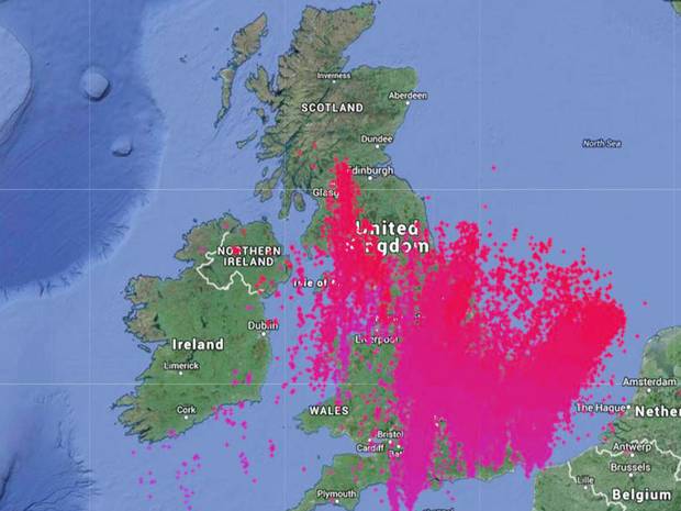 lightning storm map of UK