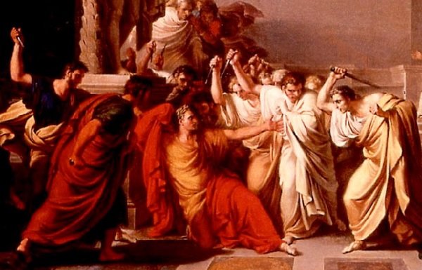 The assassination of Julius Caesar, led by Brutus