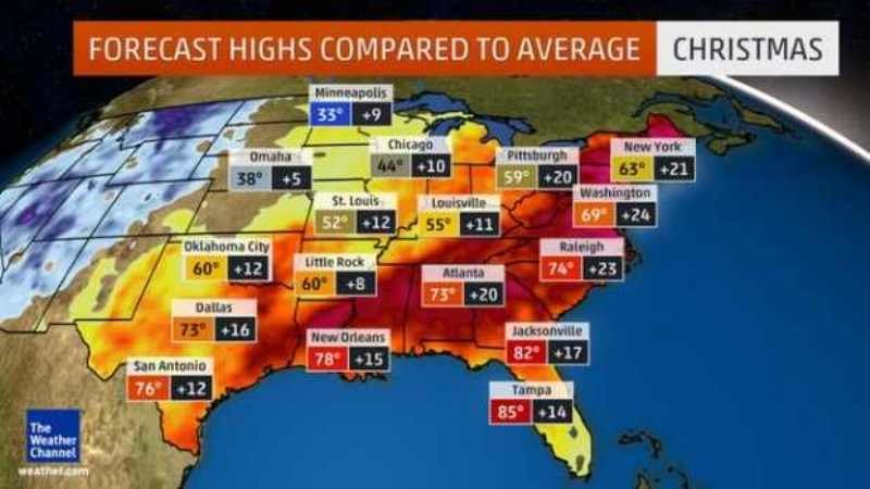 Record high xmas temperatures in US