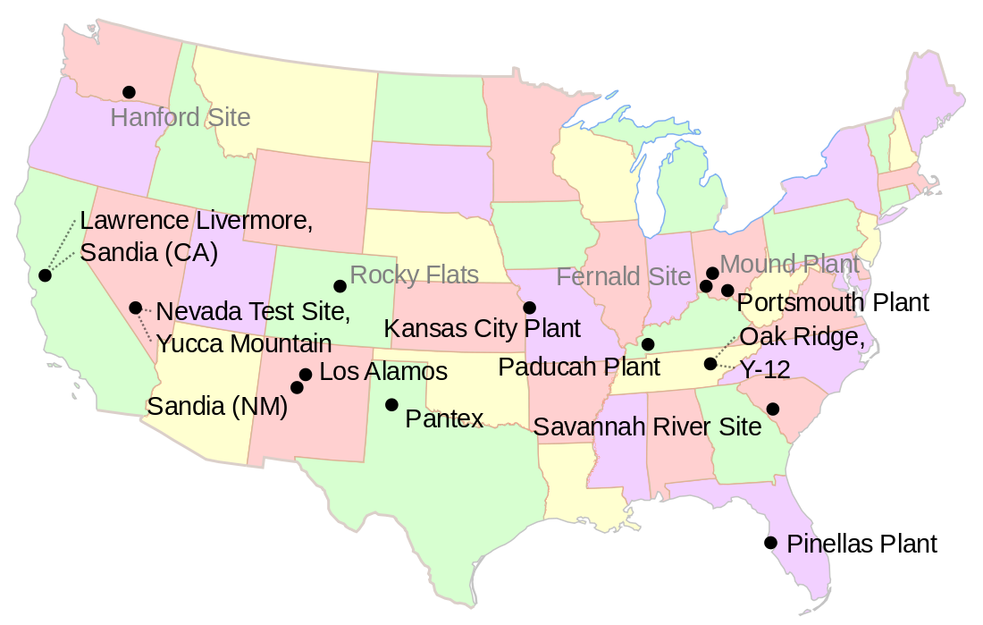 US nuclear sites map