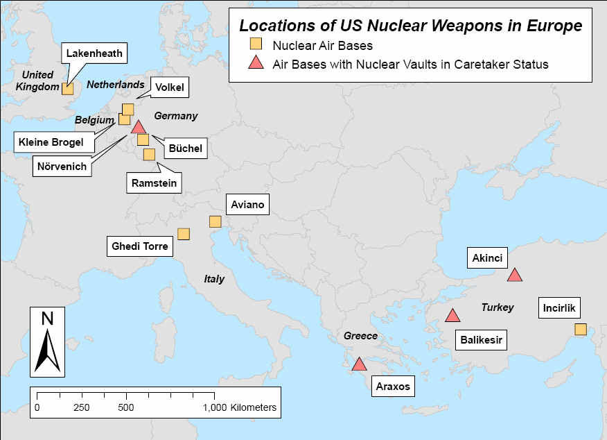 locations of US nuclear weapons in Europe
