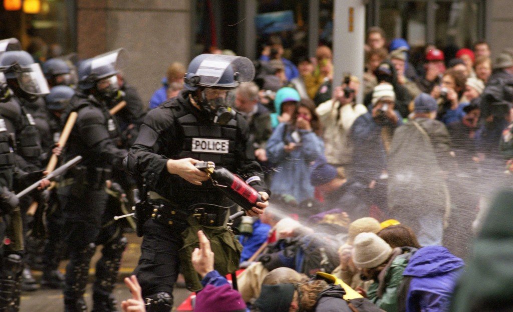 pepper spraying police