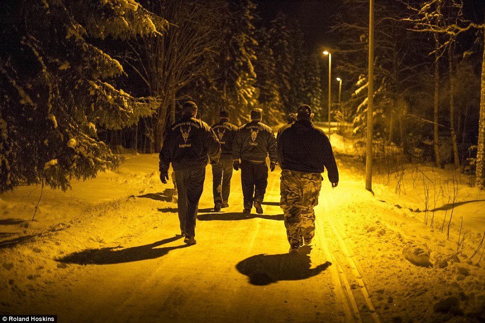 Soldiers of Odin on patrol along path in Finland