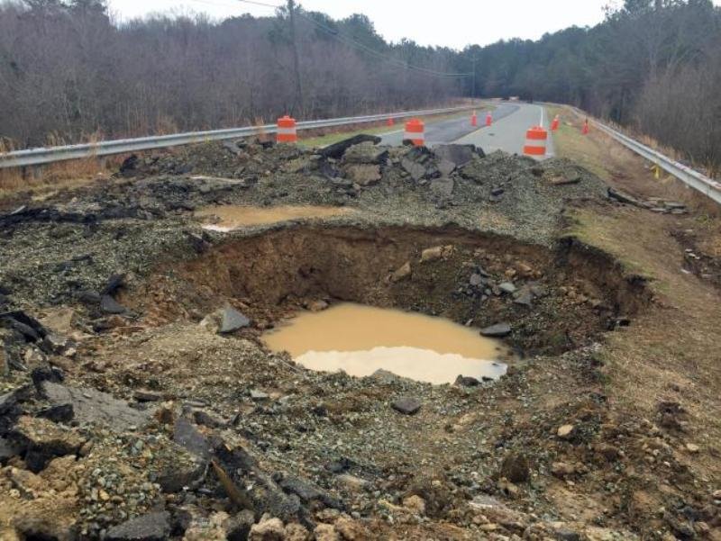 sinkhole closes road in Chatham County, NC