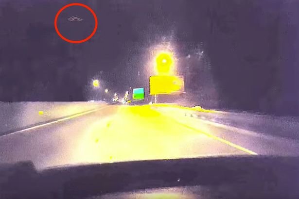  Spotted: The alien spaceship is seen by the motorist's dashcam 