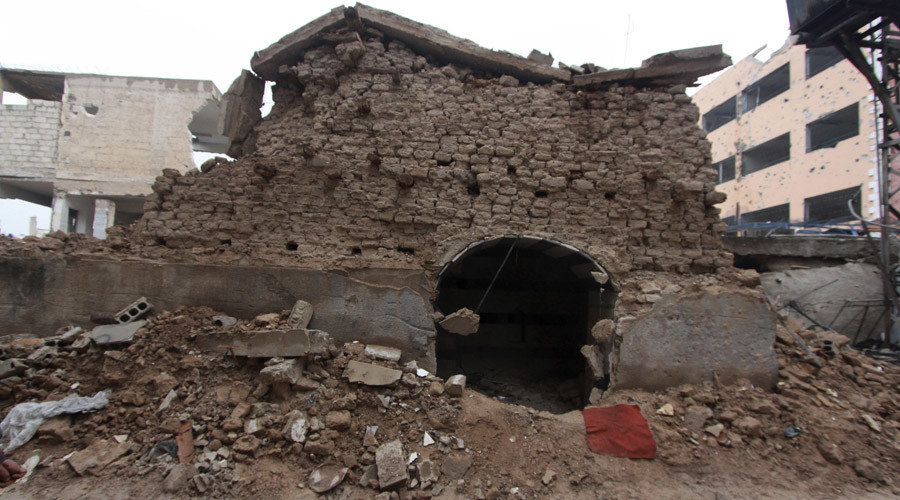 Click to enlarge damaged synagogue Damascus
