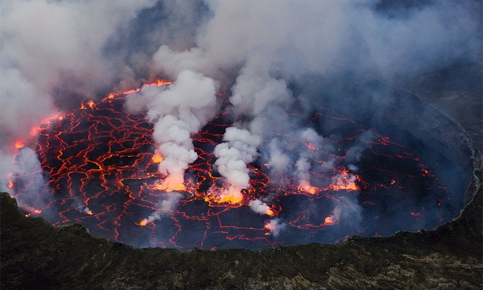 Mount Nyiragongo's lava lake has at times been the most voluminous known lava lake in recent history 