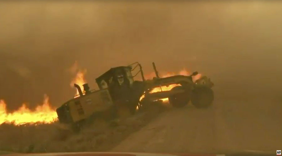 tractor in wildfire