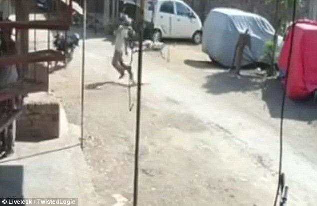 Footage shows how the man's legs buckle below him and he is knocked straight to the ground