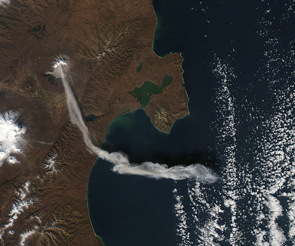 Ash plume from Shiveluch volcano in Kamchatka