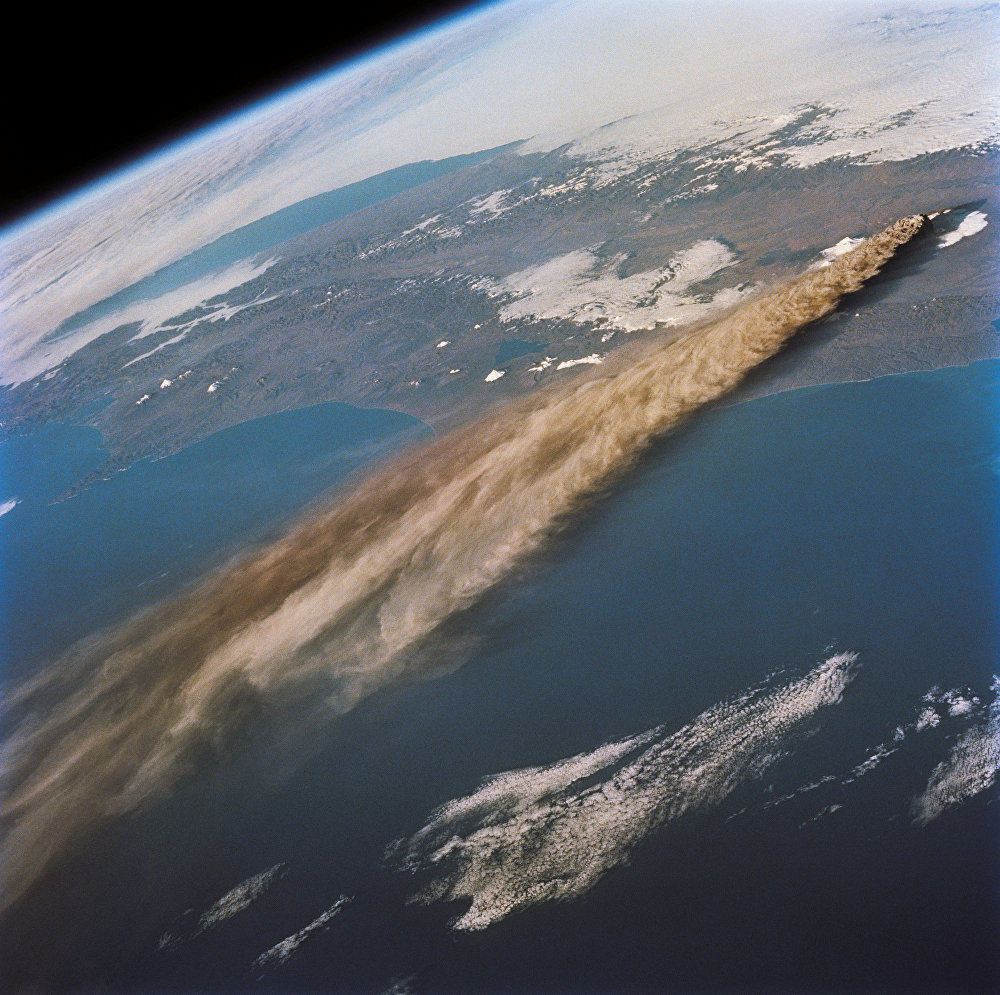 The view from orbit of the Klyuchevskaya Sopka - the highest active volcano of Eurasia