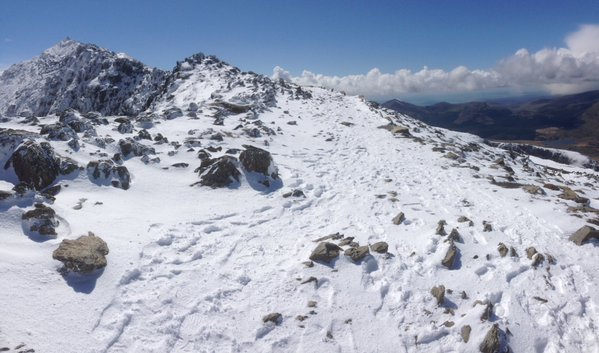 Sections of paths very slippery due to snow on Snowdon today