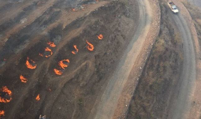 Aerial image of the forest fires in the Himachal range.
