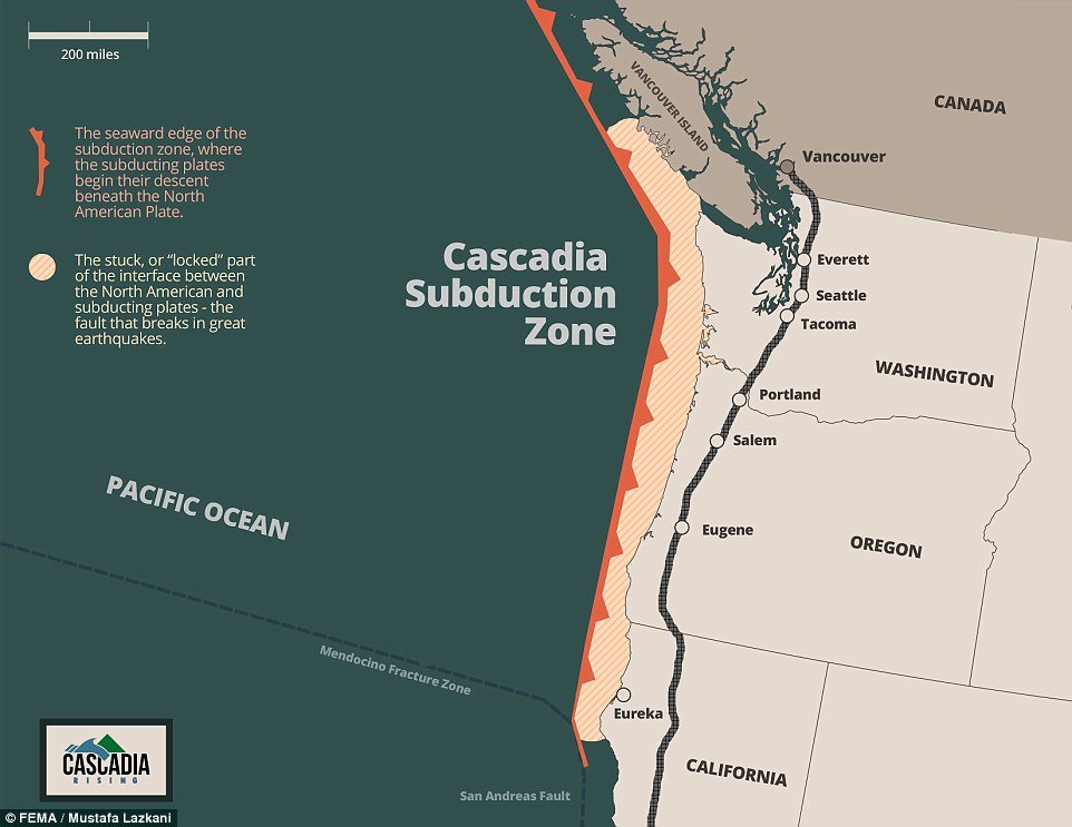 Map of Cascadia subduction zone