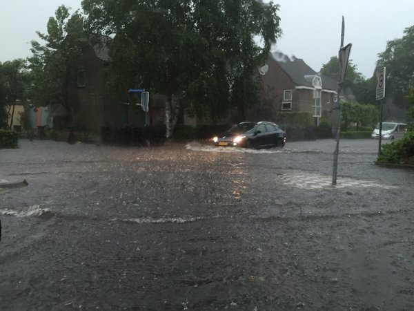 Flooded streets in Asten, Brabant, 1 June 2016