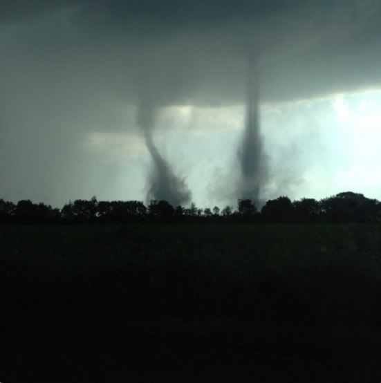 rare twin tornadoes in Schleswig, Germany