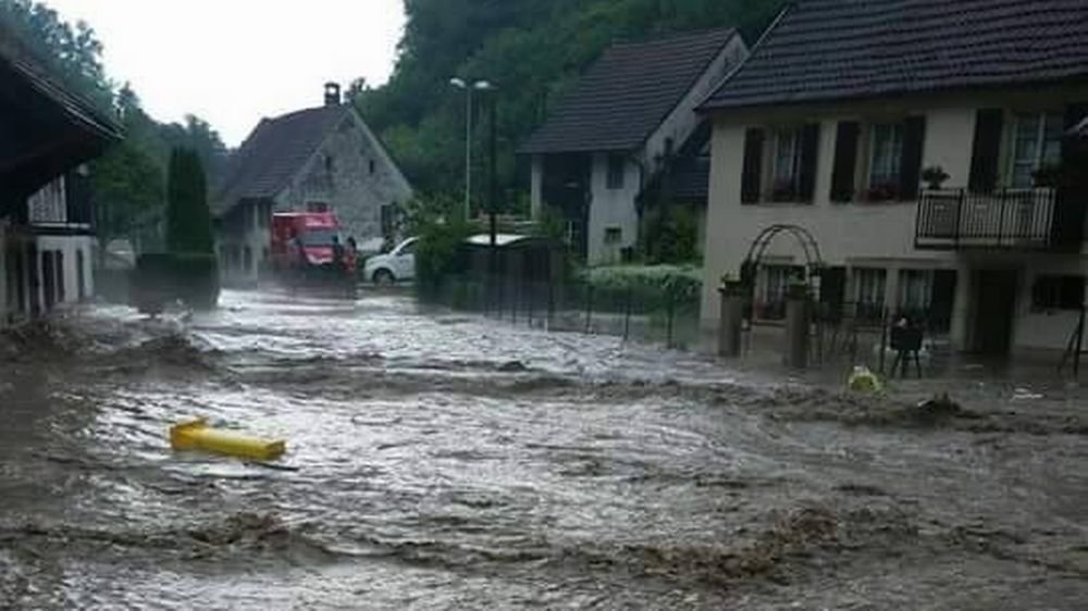 The Jura village of Buix flooded after major storms