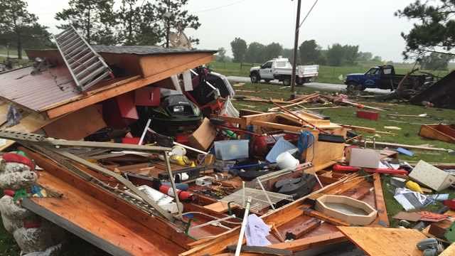 Storm damage to homes in Litchfield, Minnesota