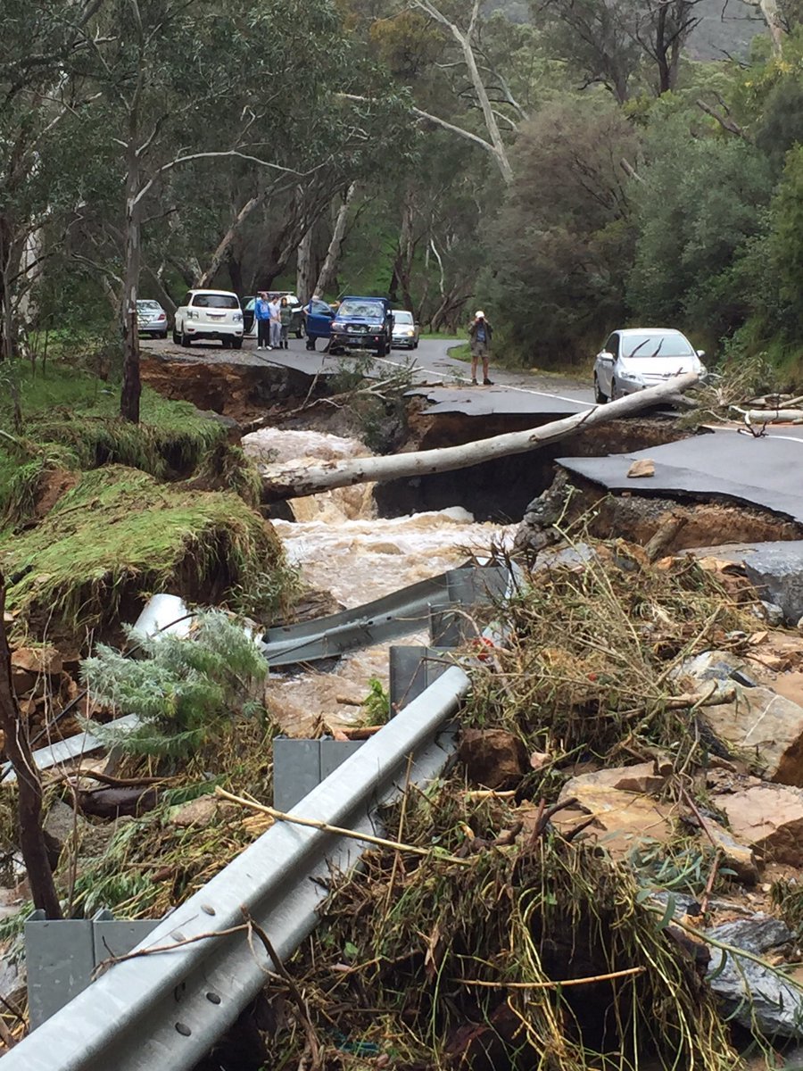 Flood damage at Montacute Road, near Adelaide, South Australia. 