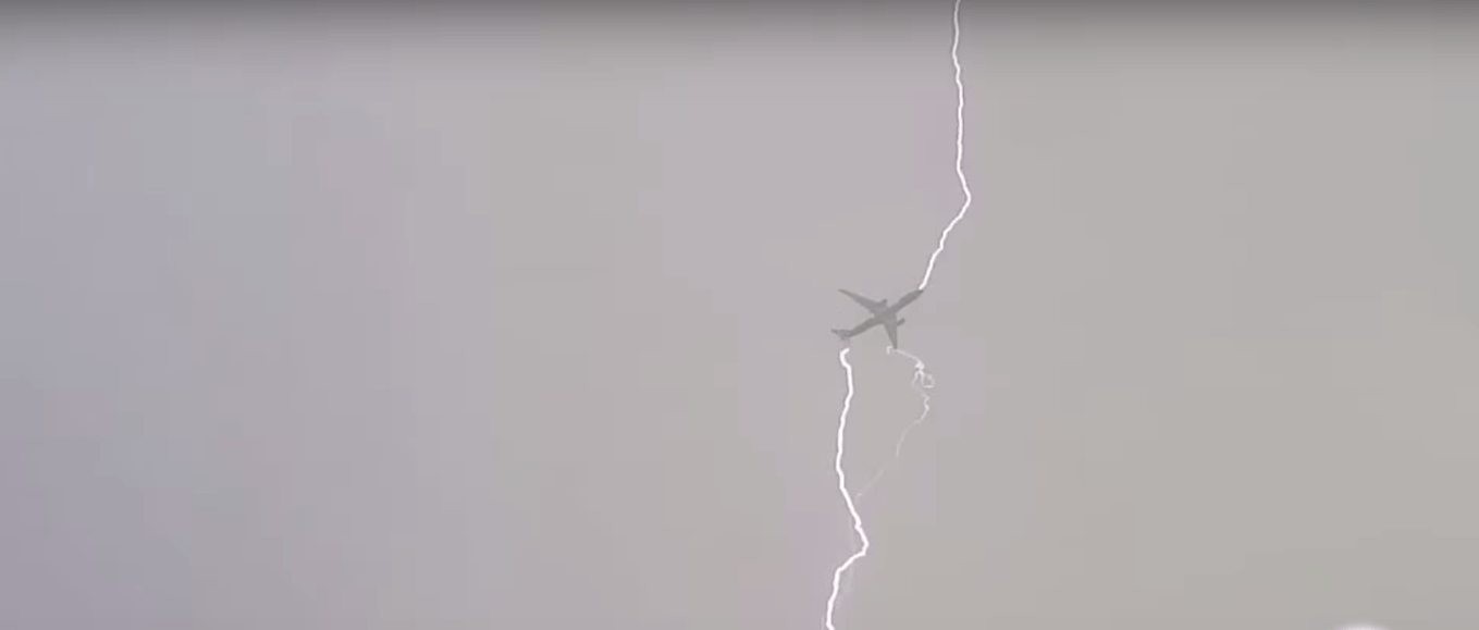 Lightning Strikes Airplane In Flight