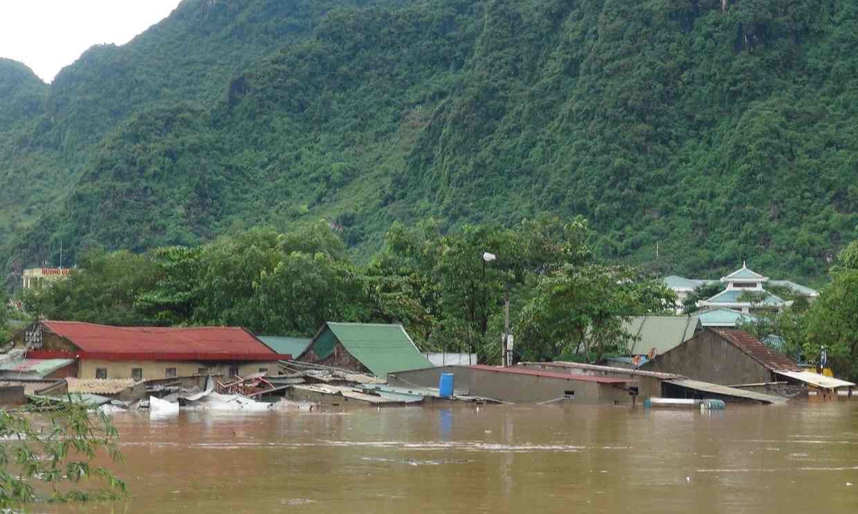 Submerged homes are seen in the central Vietnamese province of Quang Binh.  