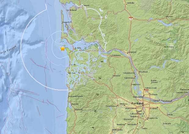 Click to enlarge Quake map Astoria, Oregon
