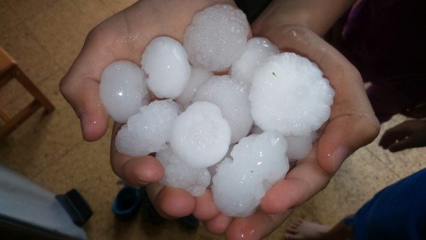 Large hailstones fell on Ashburton on Wednesday afternoon, including some the size of golf balls.