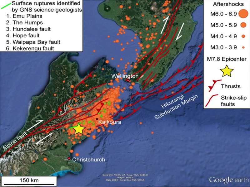 New Zealand 7.8 earthquake map