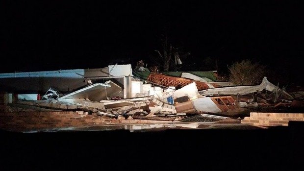 A building destroyed by tornado in Rosalie, Alabama on early Wednesday.