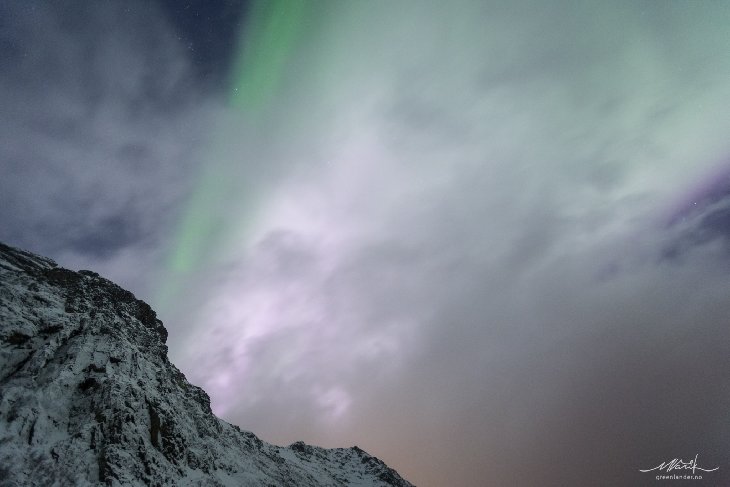 Pink white aurora Tromso Norway Northern light aurora guide surprised December 2016