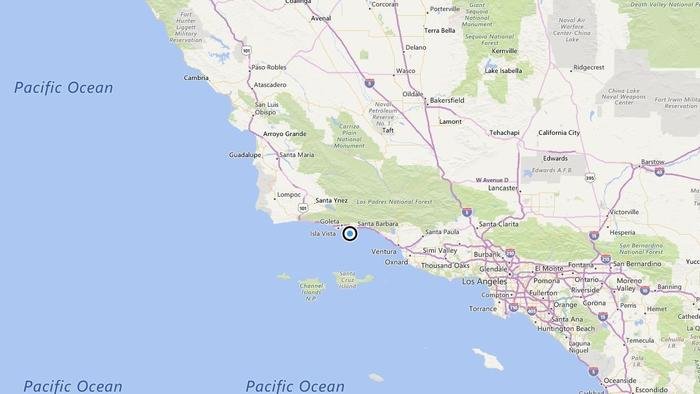 A map showing the location of the epicenter of Saturday morning's quake near Santa Barbara, Calif.