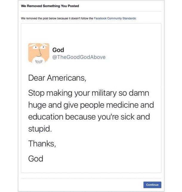 facebook bans god