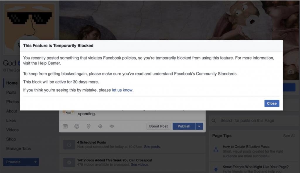 god facebook banned