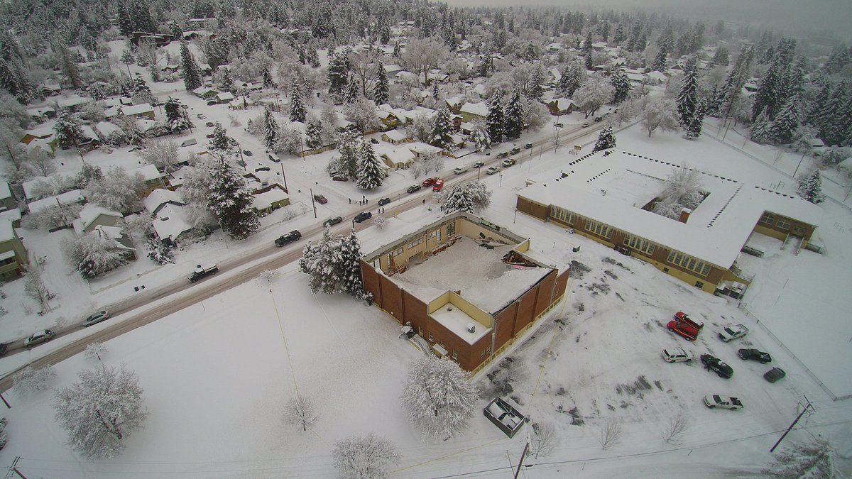 Drone shot shows the Highland Elementary School roof collapse
