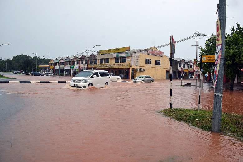 Flooded roads in Segamat, Johor. The state, which was the worst hit, faces more thunderstorms over the Chinese New Year weekend. 