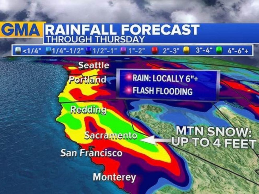Copious amounts of rain are in the forecast for the west coast through the end of the week.