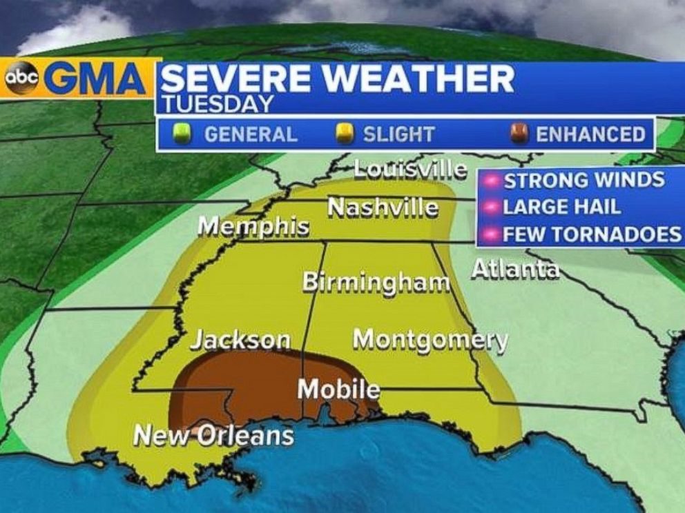 The National Weather Service upgraded the risk for severe weather along the Gulf Coast for Feb. 7, 2017.