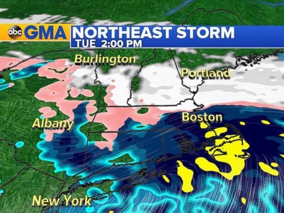 Ice and snow will be moving through the Hudson Valley into southern New England before changing to heavy rain