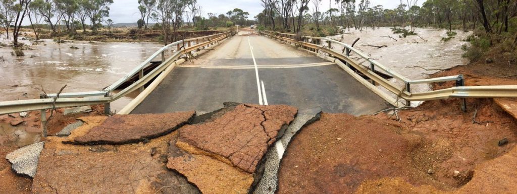 Flood damage in Ravensthorpe, Western Australia. 