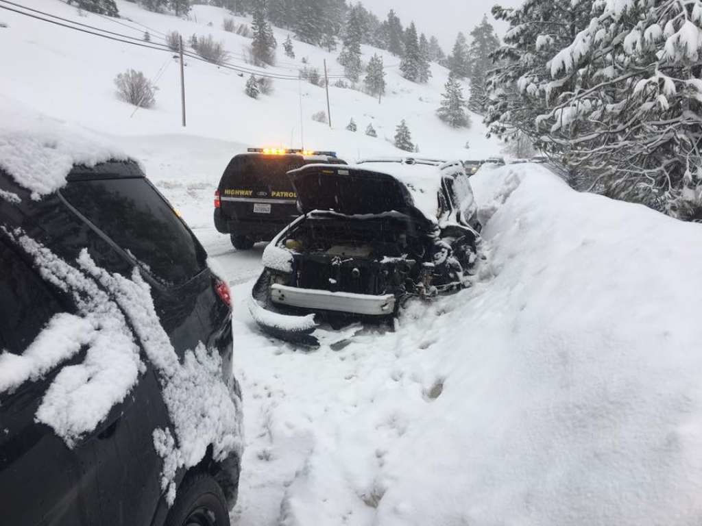 Interstate 80 was closed from Colfax, Calif., to the Nevada border on Tuesday, Feb. 21. This photo was taken on State Route 89 near Alpine Meadows on Tuesday.
