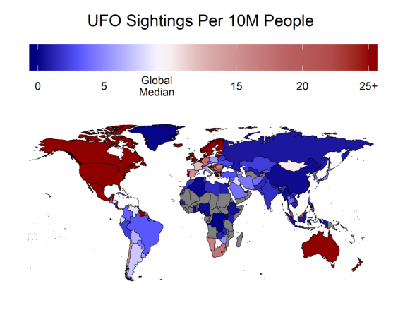 UFO sightings per 10M people