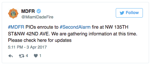 Miami fire tweet
